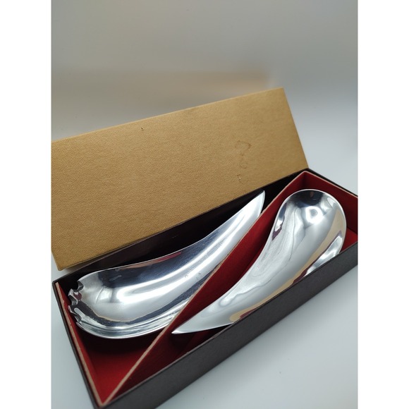 The Unbranded Brand Other - Stainless Curved Salad Serving Spoons Modern Sculptural Dolphin